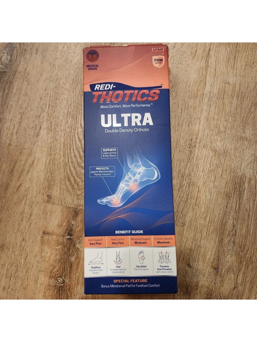Redi-Thotics Ultra Orthotic Insoles Sz F M: 11-13.5/W12 New* Double Density Firm
